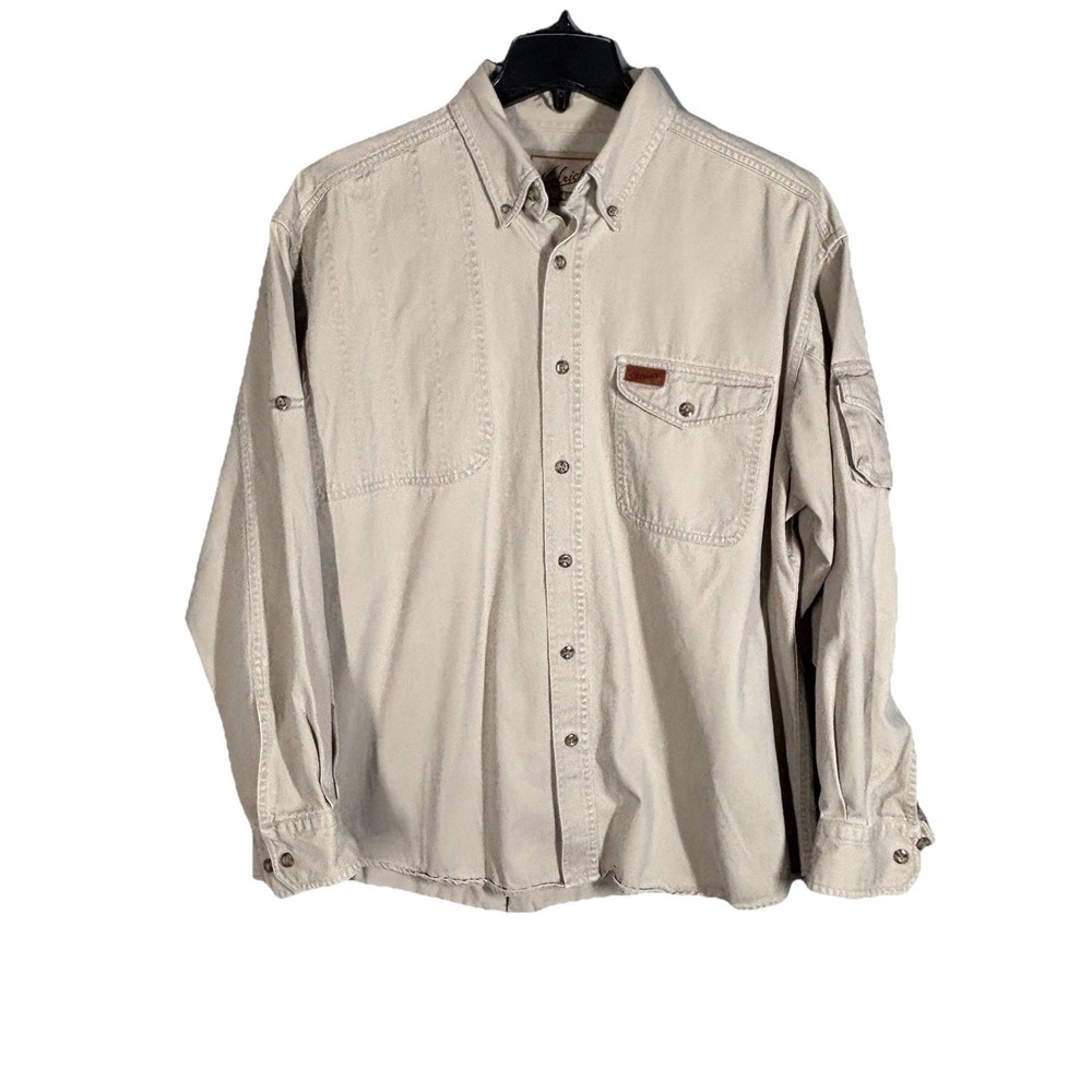 Vintage Woolrich Shirt Mens XL Tan Canvas Long Sleeve Button Down Workwear